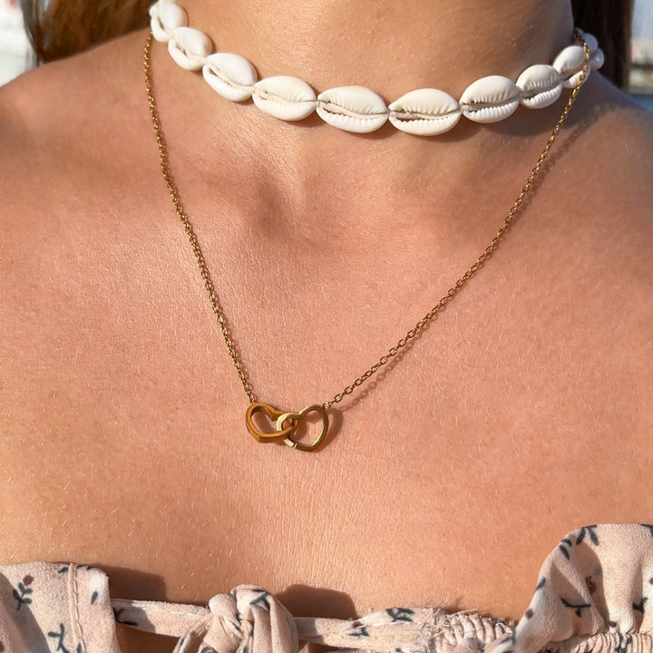 Cadeauset met Echte Roos & Dubbele Hart Halsketting