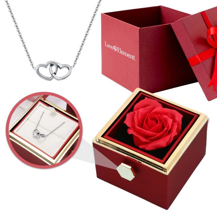 Cadeauset met Echte Roos & Dubbele Hart Halsketting