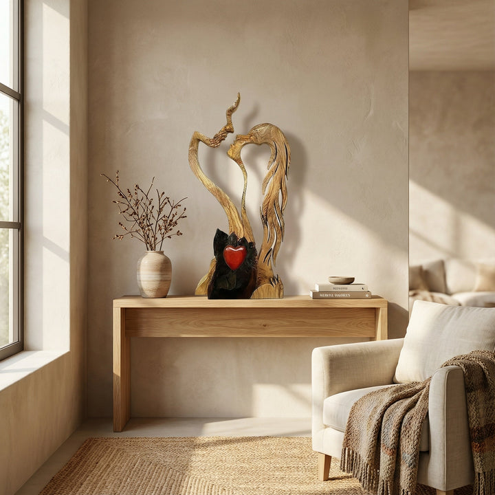 Houten Koppelbeeld – Abstract Design, Ambachtelijke Uitstraling & Woondecoratie