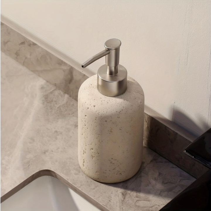 Zeepdispenser in Marmerlook – Luxe Resine Dispenser met Roestvrijstalen Pomp voor Badkamer of Keuken