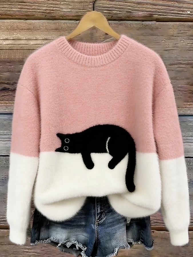 Oversized trui met kattenprint