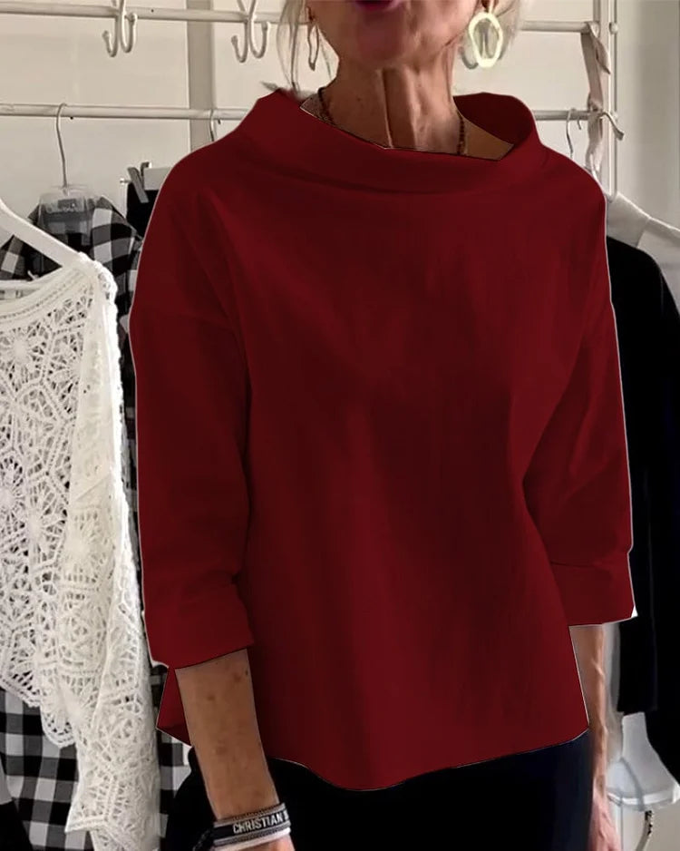 Casual Top met Brede Revers en Halve Col voor een Stijlvolle Look