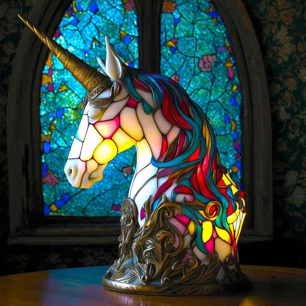 Dierenvormige glazen tafellamp met mozaïekontwerp in glas-in-loodstijl en warm ledlicht
