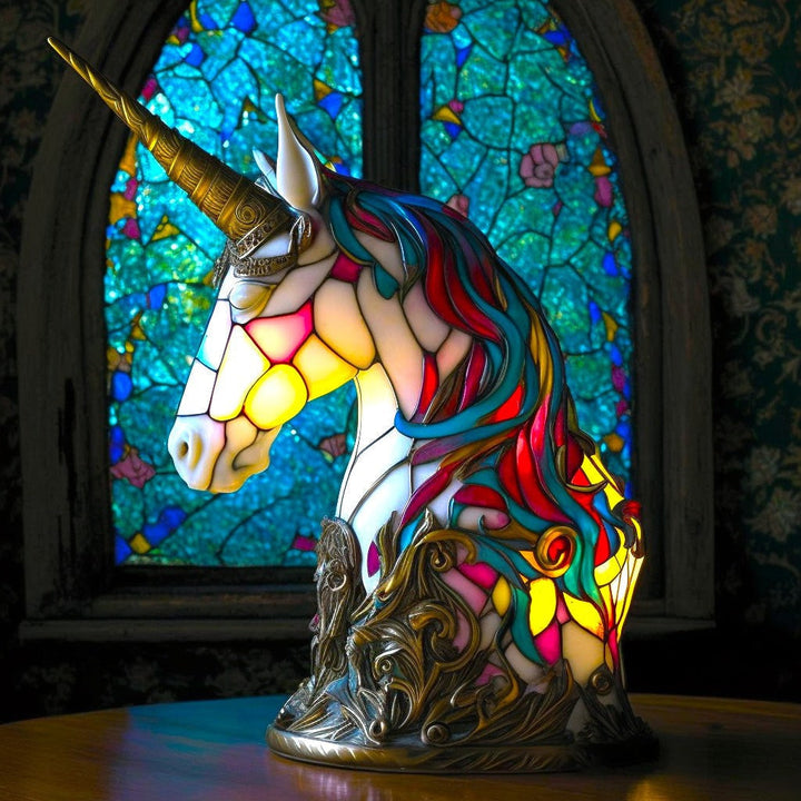 Dierenvormige glazen tafellamp met mozaïekontwerp in glas-in-loodstijl en warm ledlicht