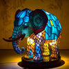 Dierenvormige glazen tafellamp met mozaïekontwerp in glas-in-loodstijl en warm ledlicht