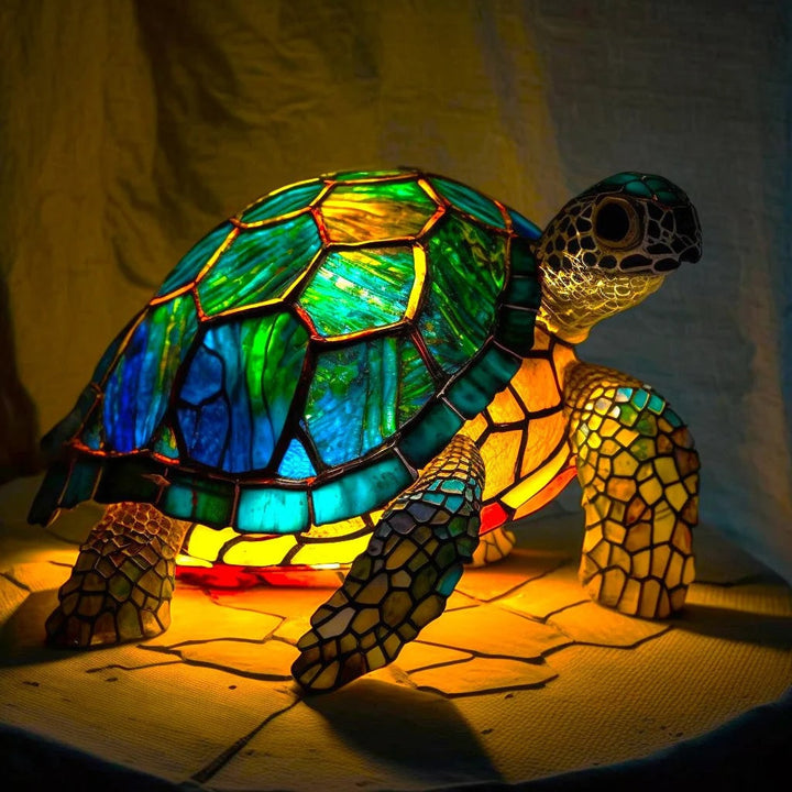 Dierenvormige glazen tafellamp met mozaïekontwerp in glas-in-loodstijl en warm ledlicht
