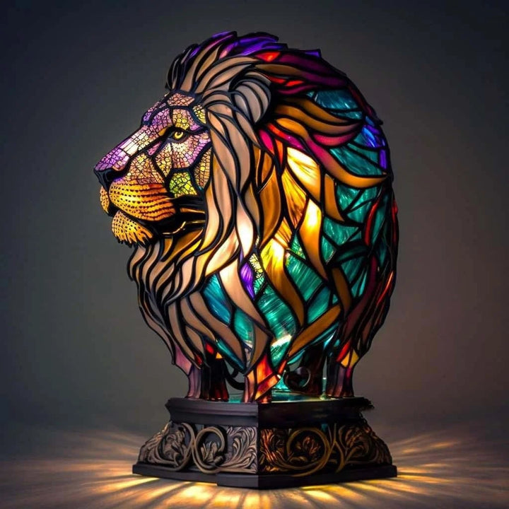 Dierenvormige glazen tafellamp met mozaïekontwerp in glas-in-loodstijl en warm ledlicht