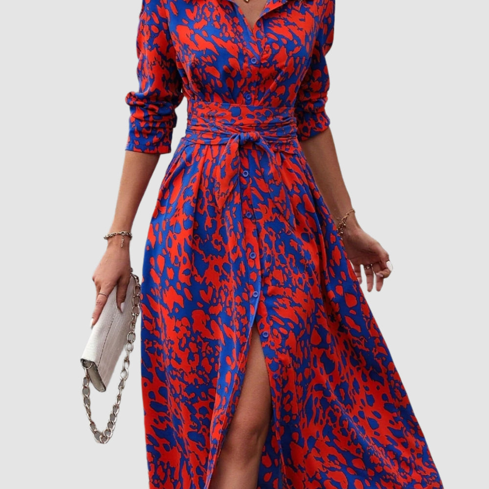 Virella – Elegante Knoopjurk met Lange Mouwen en Allover Print - SkinzLine