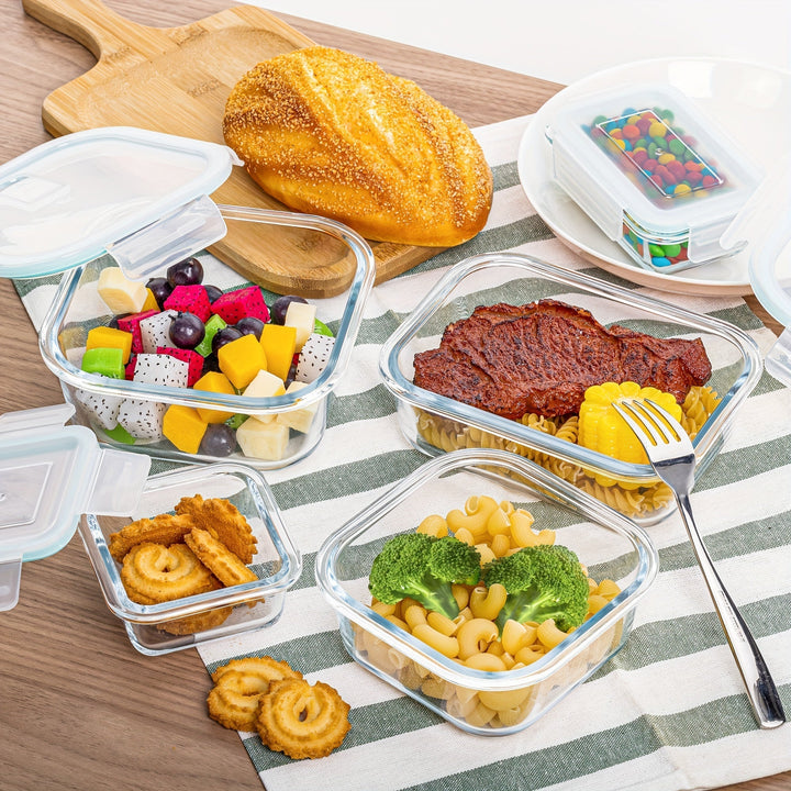 Set van 8 glazen voedselcontainers – Bento containers voor meal prep, luchtdicht, met lekvrije deksels, geschikt voor magnetron, oven, vriezer en vaatwasser, BPA-vrij