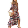 Vintage Bohemien Maxi-Jurk V-hals Korte Mouwen