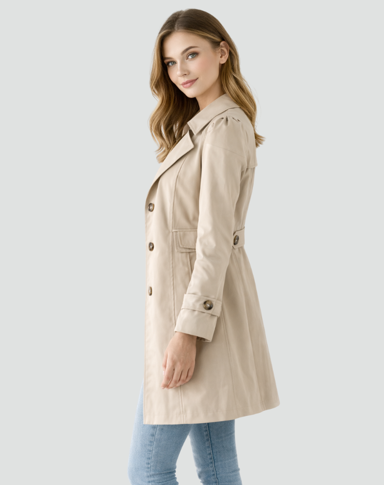 Getailleerde dames trenchcoat met klassieke revers, halflang