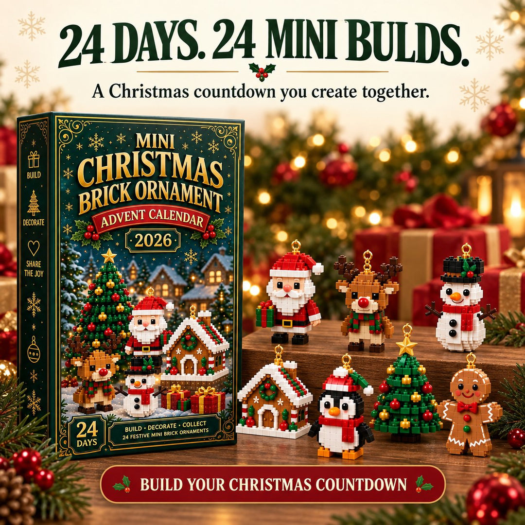 Mini-bouwsteen adventskalender met 24 kerstbouwsets om te bouwen en op te hangen