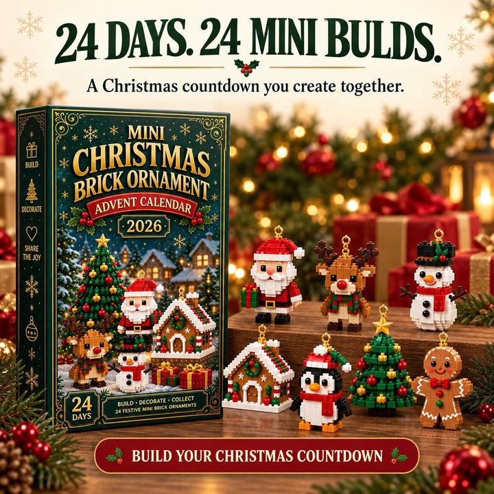 Mini-bouwsteen adventskalender met 24 kerstbouwsets om te bouwen en op te hangen