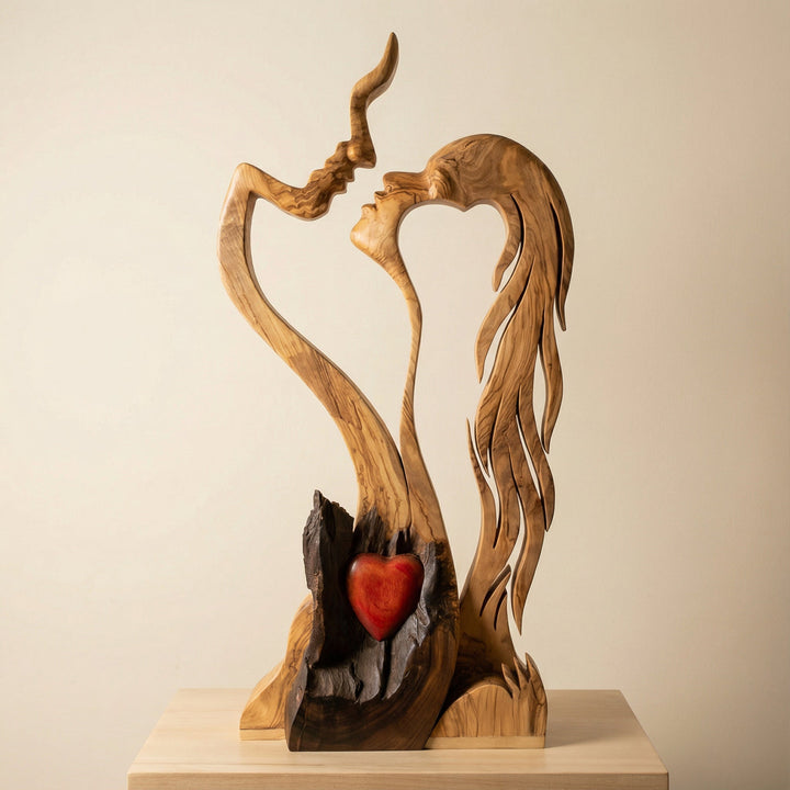 Houten Koppelbeeld – Abstract Design, Ambachtelijke Uitstraling & Woondecoratie