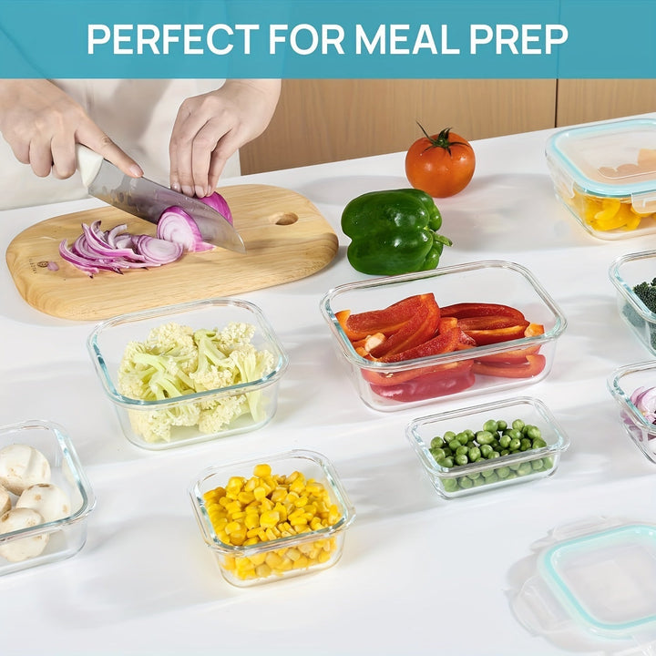 Set van 8 glazen voedselcontainers – Bento containers voor meal prep, luchtdicht, met lekvrije deksels, geschikt voor magnetron, oven, vriezer en vaatwasser, BPA-vrij