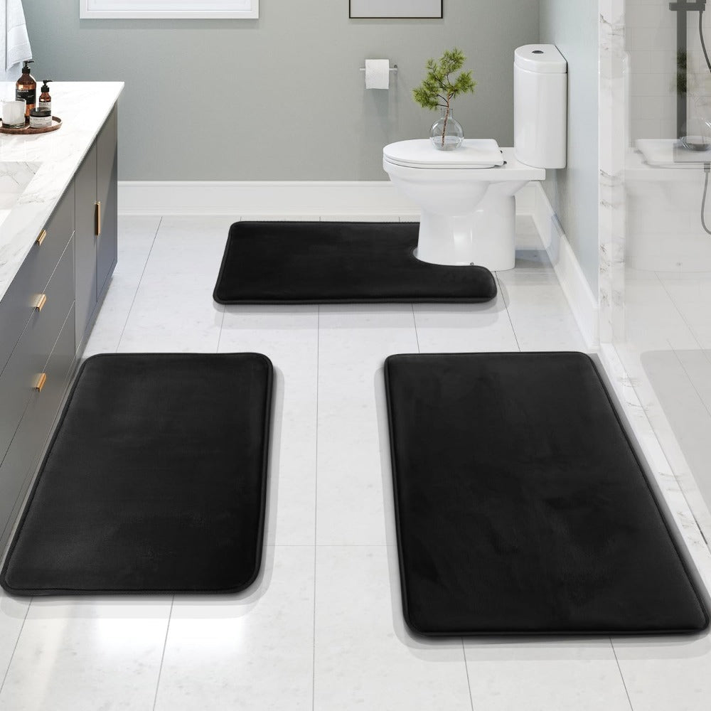 3-delige fluwelen memory foam badmat set