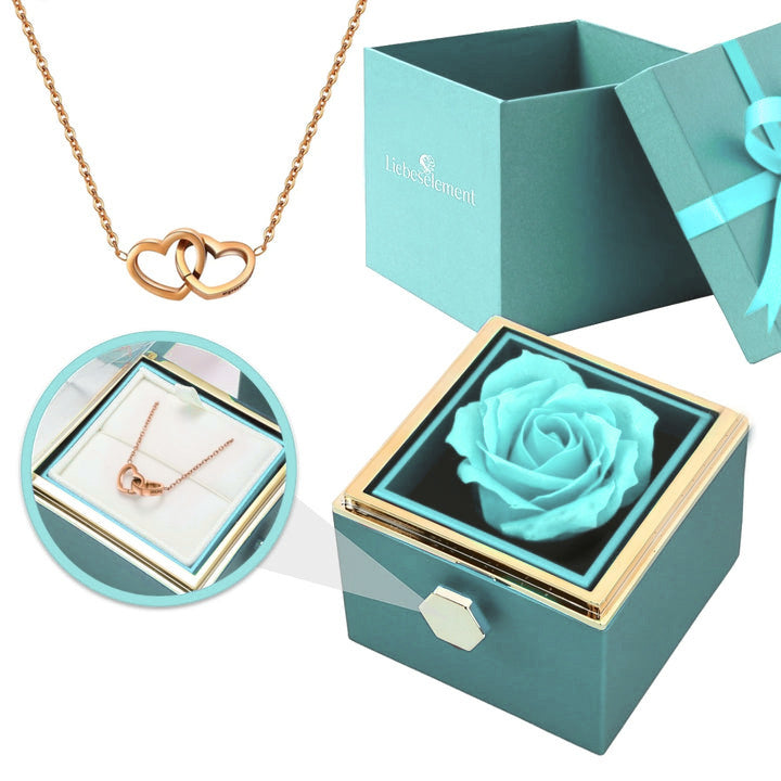 Cadeauset met Echte Roos & Dubbele Hart Halsketting