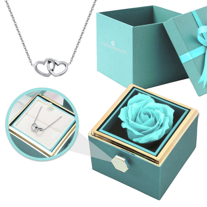 Cadeauset met Echte Roos & Dubbele Hart Halsketting