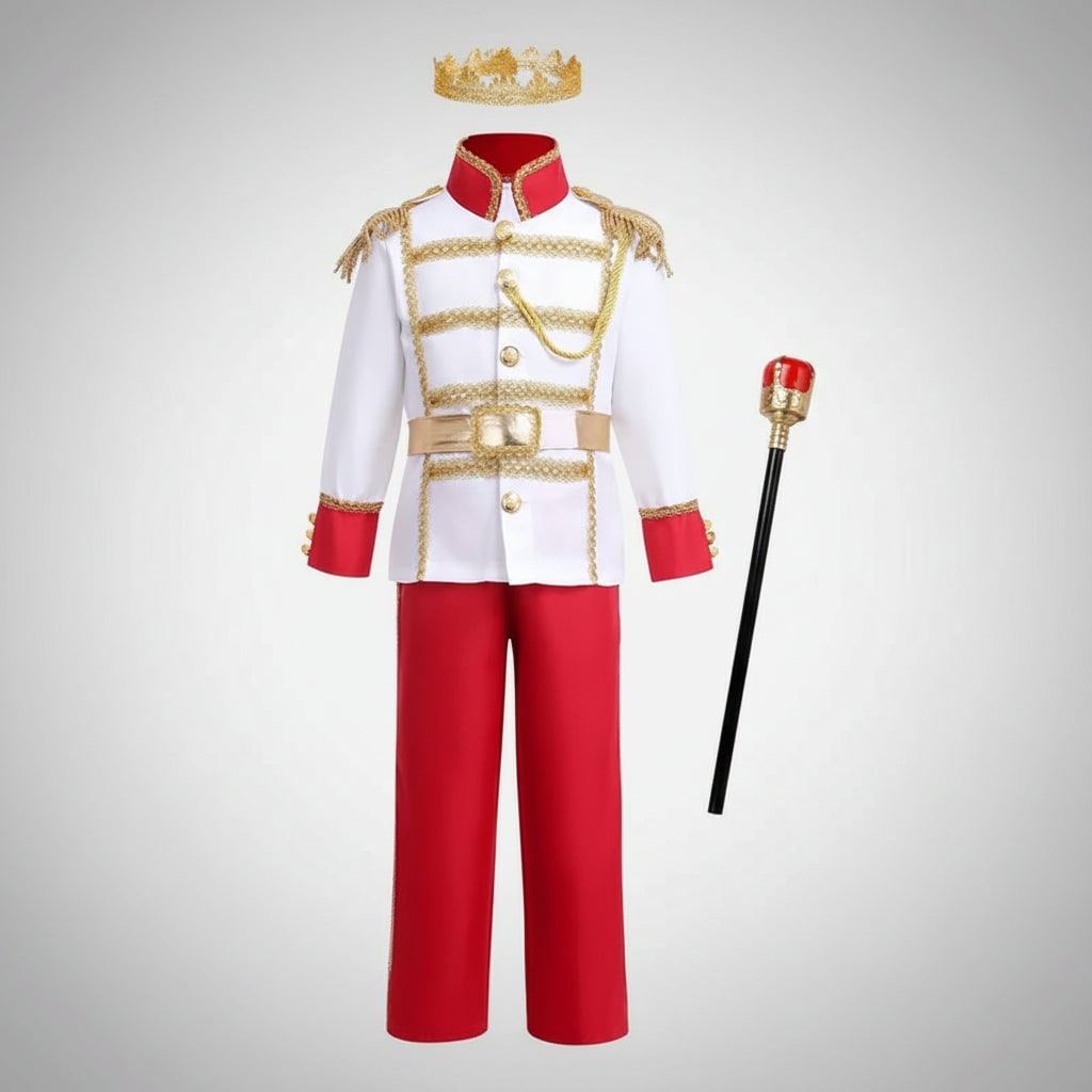 Halloween prinsenkostuum voor jongens met kroon en scepter voor koninklijk verkleedfeest
