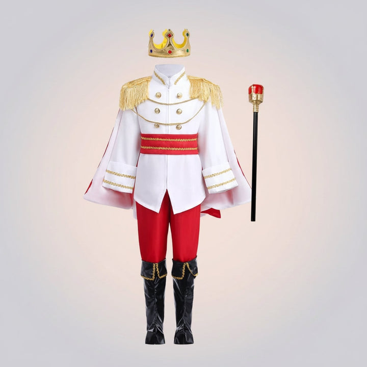 Halloween prinsenkostuum voor jongens met kroon en scepter voor koninklijk verkleedfeest