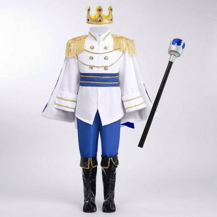 Halloween prinsenkostuum voor jongens met kroon en scepter voor koninklijk verkleedfeest