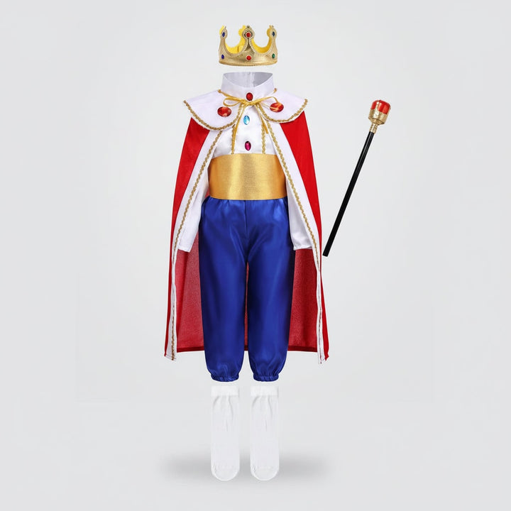 Halloween prinsenkostuum voor jongens met kroon en scepter voor koninklijk verkleedfeest