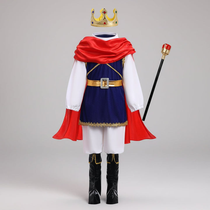 Halloween prinsenkostuum voor jongens met kroon en scepter voor koninklijk verkleedfeest