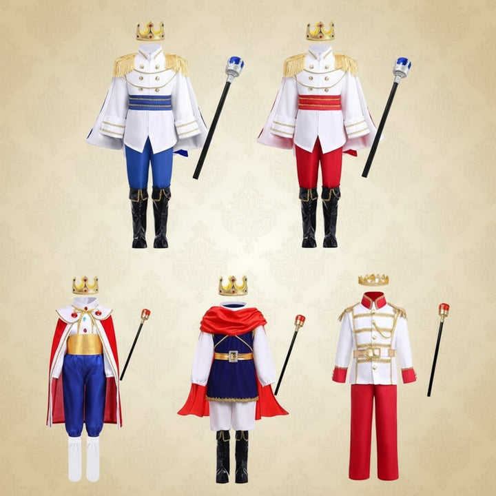 Halloween prinsenkostuum voor jongens met kroon en scepter voor koninklijk verkleedfeest
