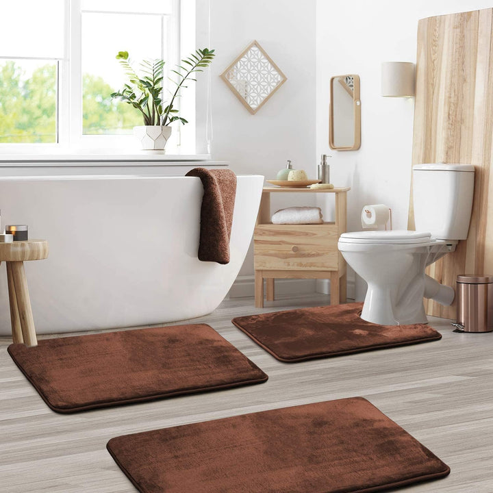 3-delige fluwelen memory foam badmat set