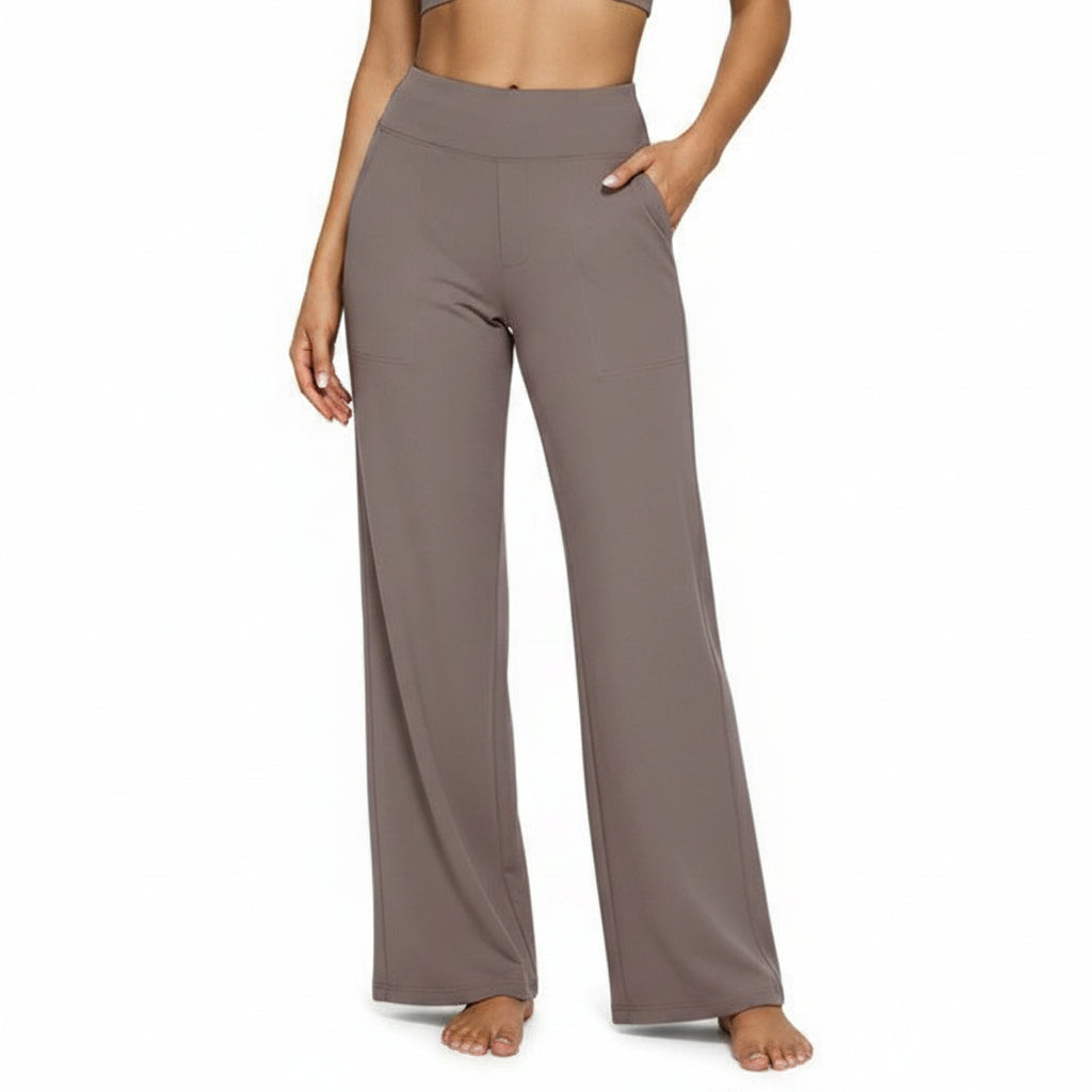 Pocket Knitted Straight High Waist Trousers