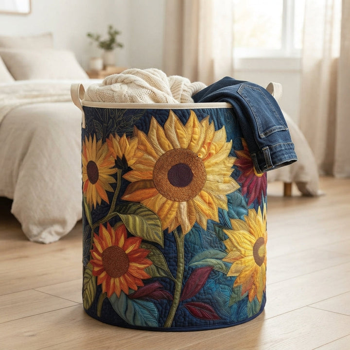 Gevoerde wasmand met bloemenmotief en stevige hengsels, zelfstaande stoffen wasmand