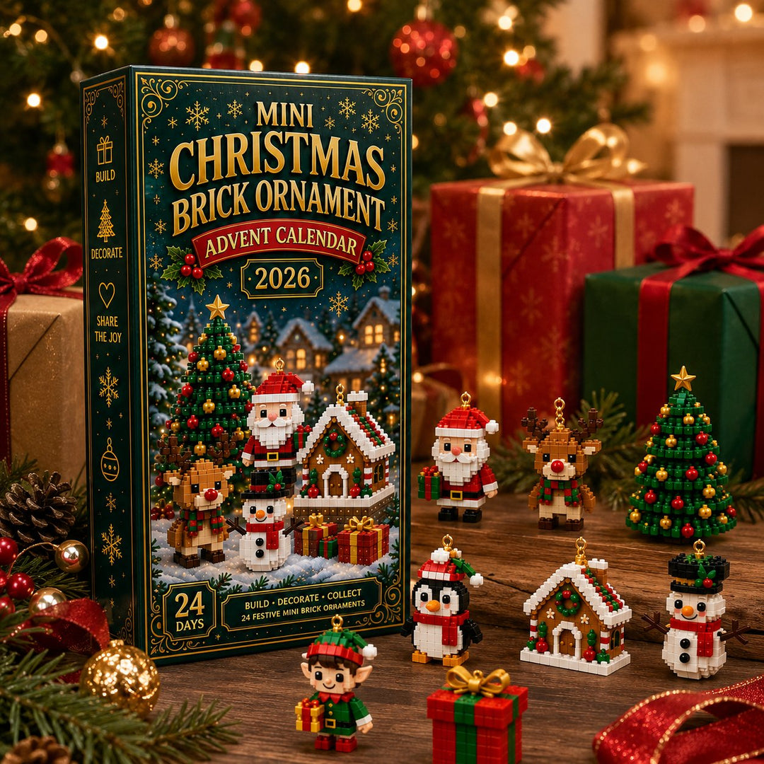 Mini-bouwsteen adventskalender met 24 kerstbouwsets om te bouwen en op te hangen