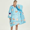 Draagbare deken hoodie met vrolijke print, dubbellaags flanel