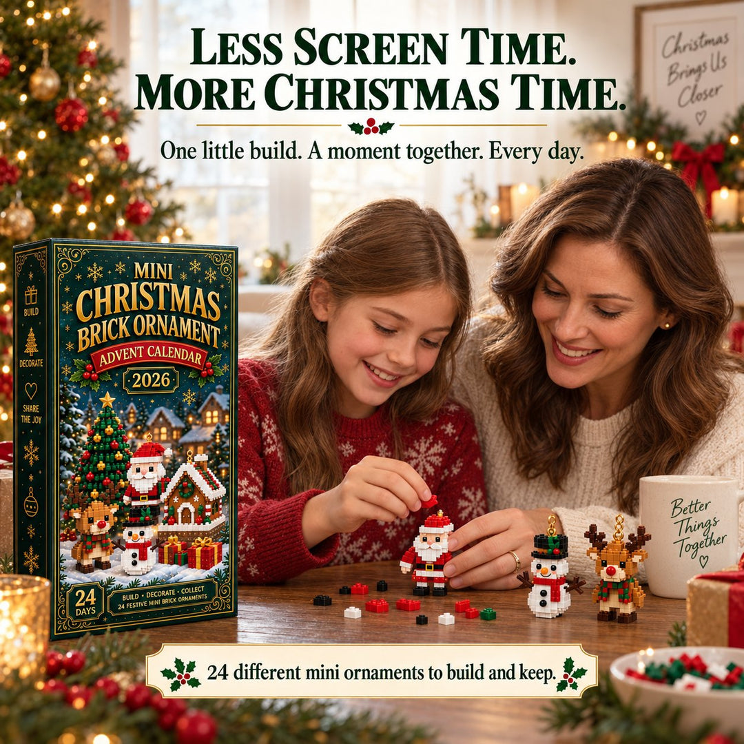 Mini-bouwsteen adventskalender met 24 kerstbouwsets om te bouwen en op te hangen