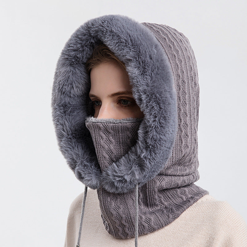 Pluche capuchonmuts met sjaal voor dames – warm en winddicht
