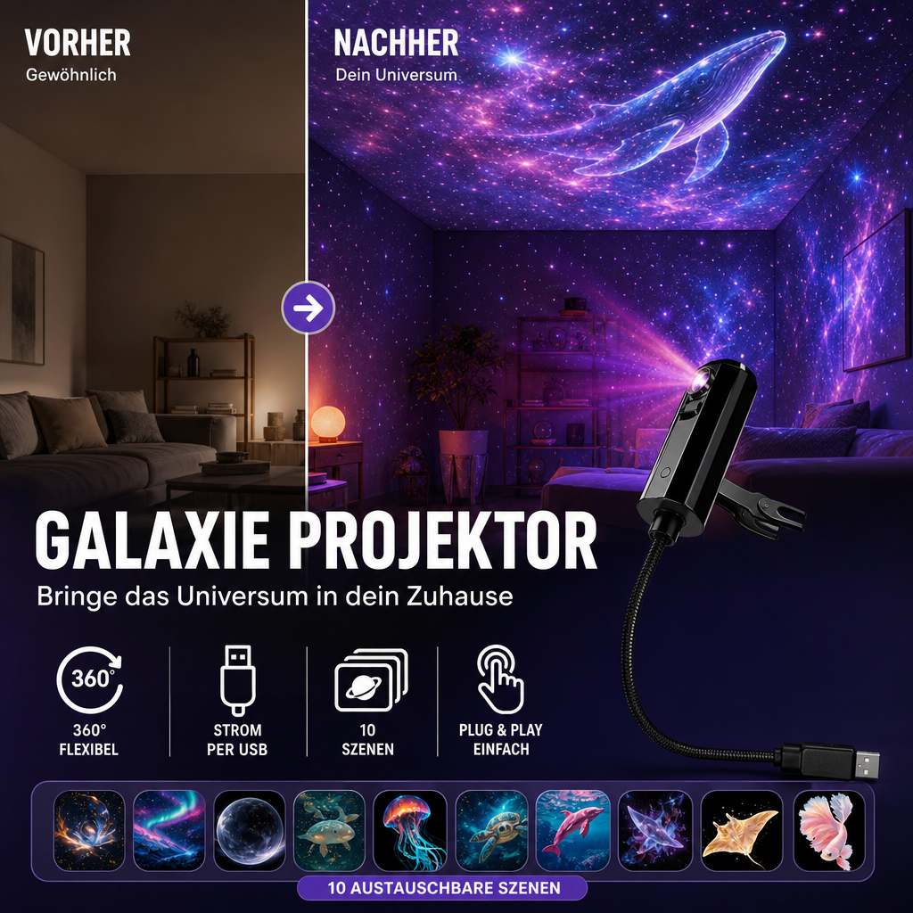 Sterrenprojector nachtlampje met 10 verwisselbare dia's, via USB