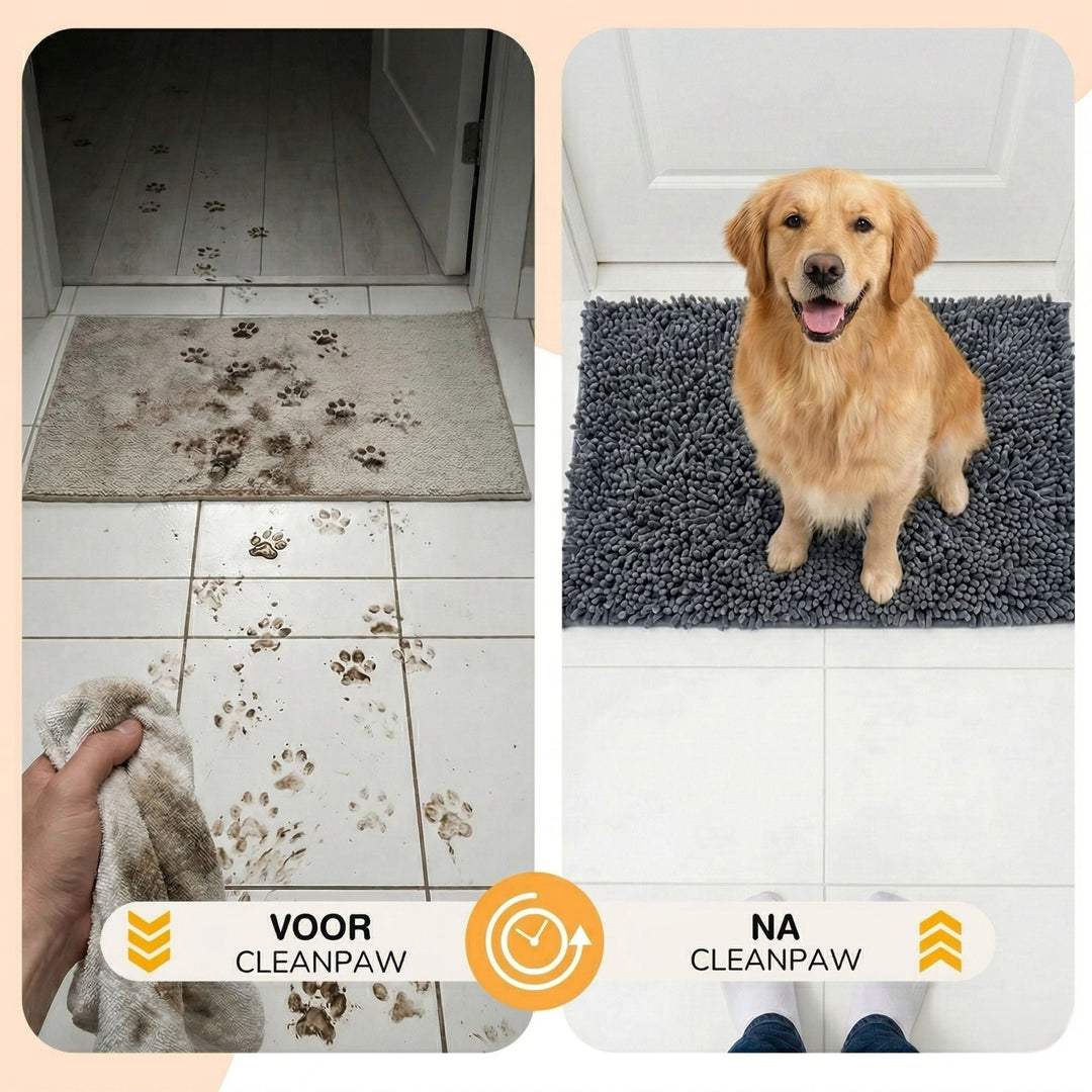 Absorberende antislip deurmat voor honden met vuile poten