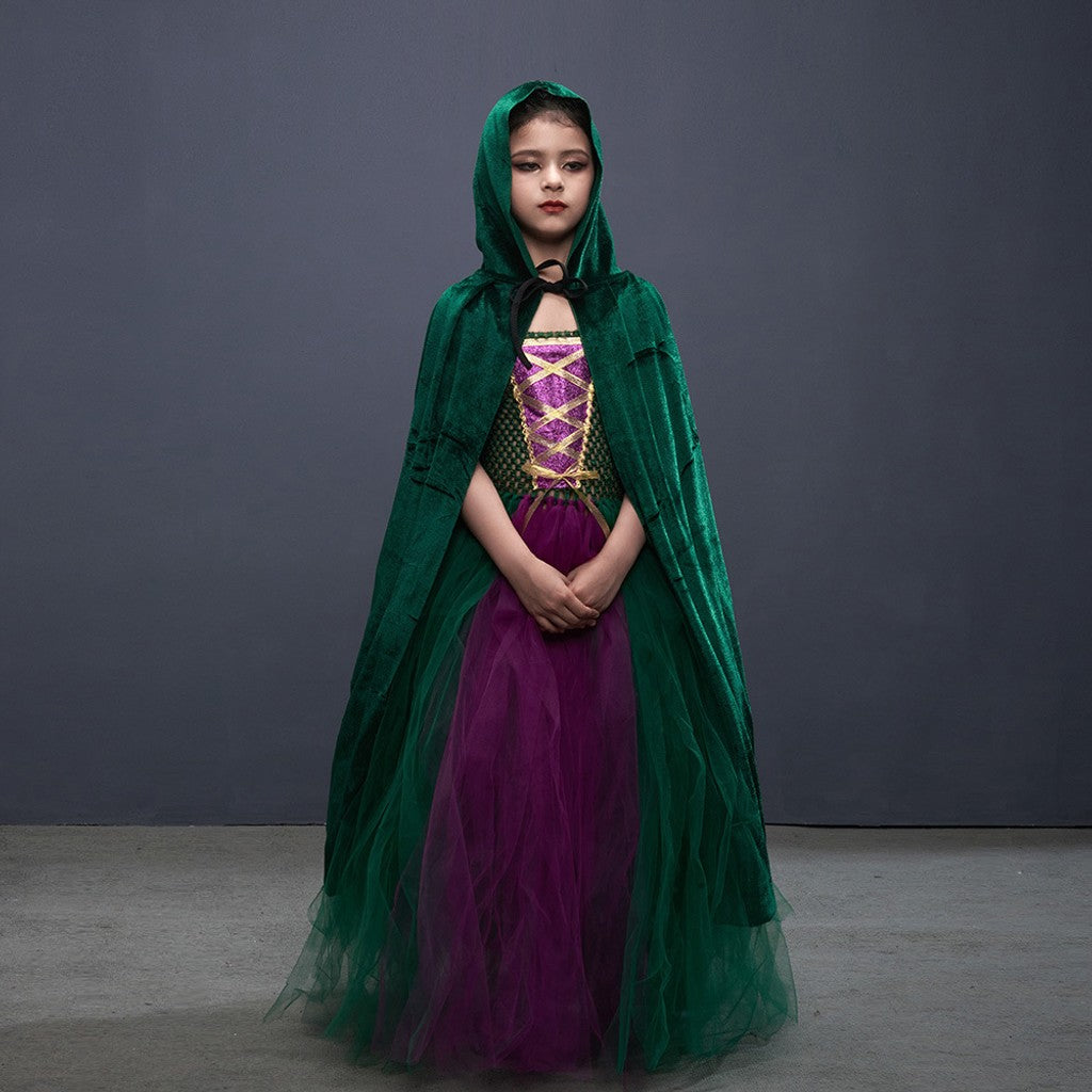 Halloween Kostuum Heks Kinderen Jurk Mantel Bezem Set — afbeelding 2