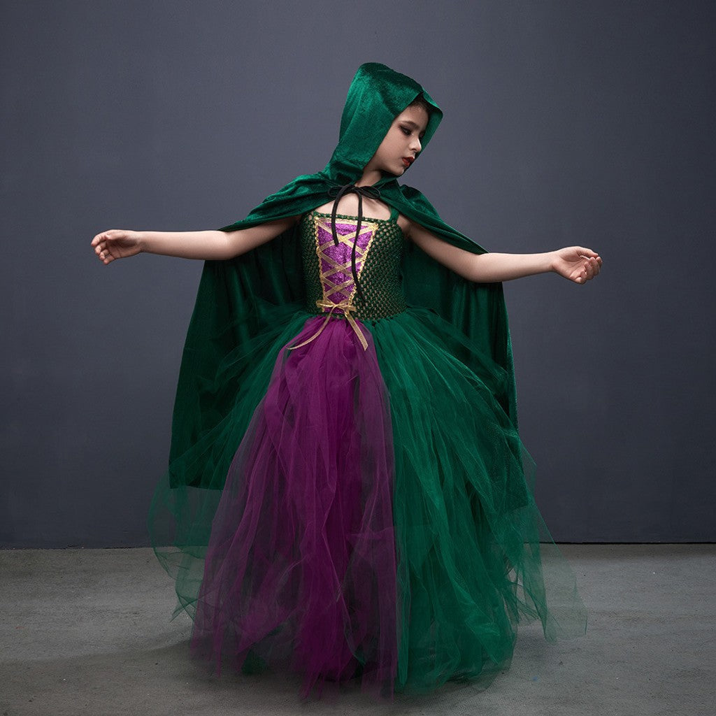 Halloween Kostuum Heks Kinderen Jurk Mantel Bezem Set — afbeelding 3