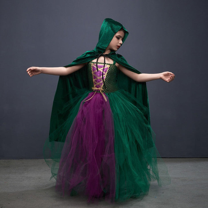Halloween Kostuum Heks Kinderen Jurk Mantel Bezem Set — afbeelding 3