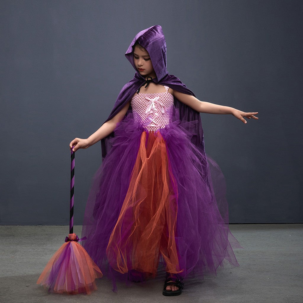 Halloween Kostuum Heks Kinderen Jurk Mantel Bezem Set — afbeelding 5