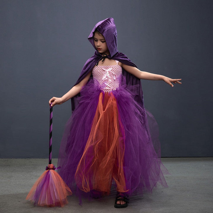 Halloween Kostuum Heks Kinderen Jurk Mantel Bezem Set — afbeelding 5