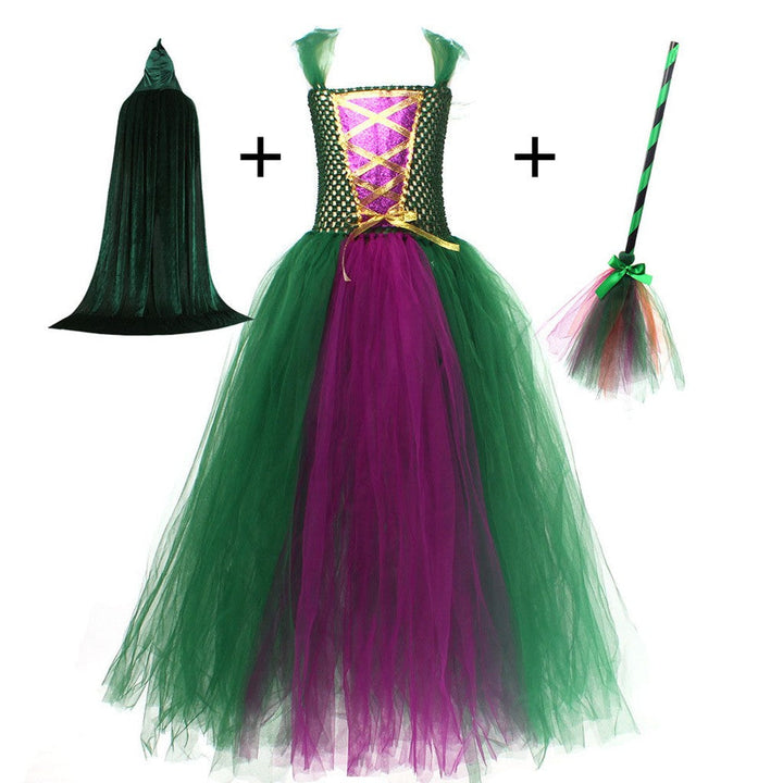 Halloween Kostuum Heks Kinderen Jurk Mantel Bezem Set — afbeelding 6