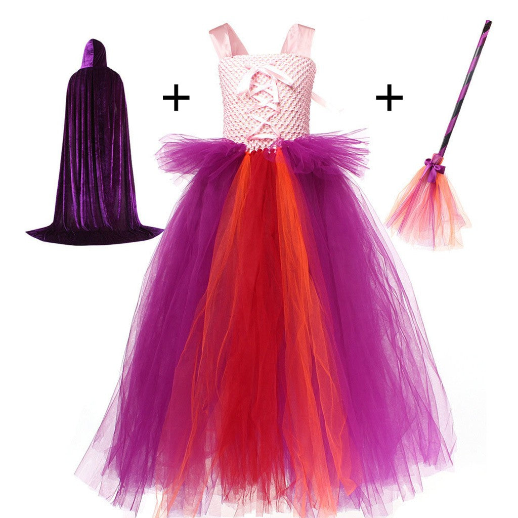 Halloween Kostuum Heks Kinderen Jurk Mantel Bezem Set — afbeelding 7