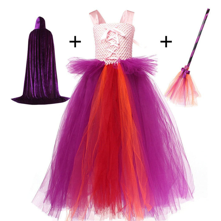 Halloween Kostuum Heks Kinderen Jurk Mantel Bezem Set — afbeelding 7