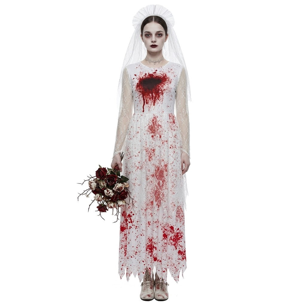 Halloween spookbruid cos kostuum bloedvlek witte trouwjurk horrorfeest podiumkostuum, halloween spookbruid cos kostuum, bloedvlek witte trouwjurk — afbeelding 4