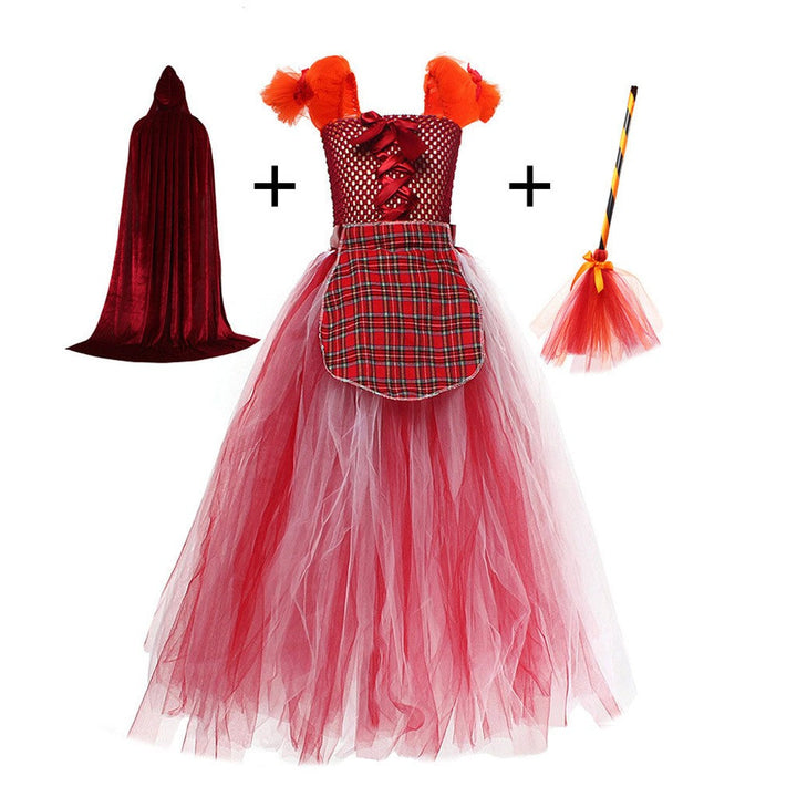 Halloween Kostuum Heks Kinderen Jurk Mantel Bezem Set — afbeelding 8
