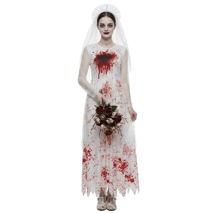 Halloween spookbruid cos kostuum bloedvlek witte trouwjurk horrorfeest podiumkostuum, halloween spookbruid cos kostuum, bloedvlek witte trouwjurk — afbeelding 5