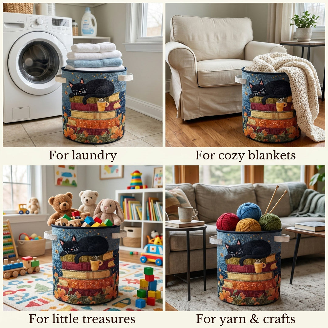 Gewatteerde kattenbibliotheek wasmand met handvatten, opvouwbare wasmand in 3 maten