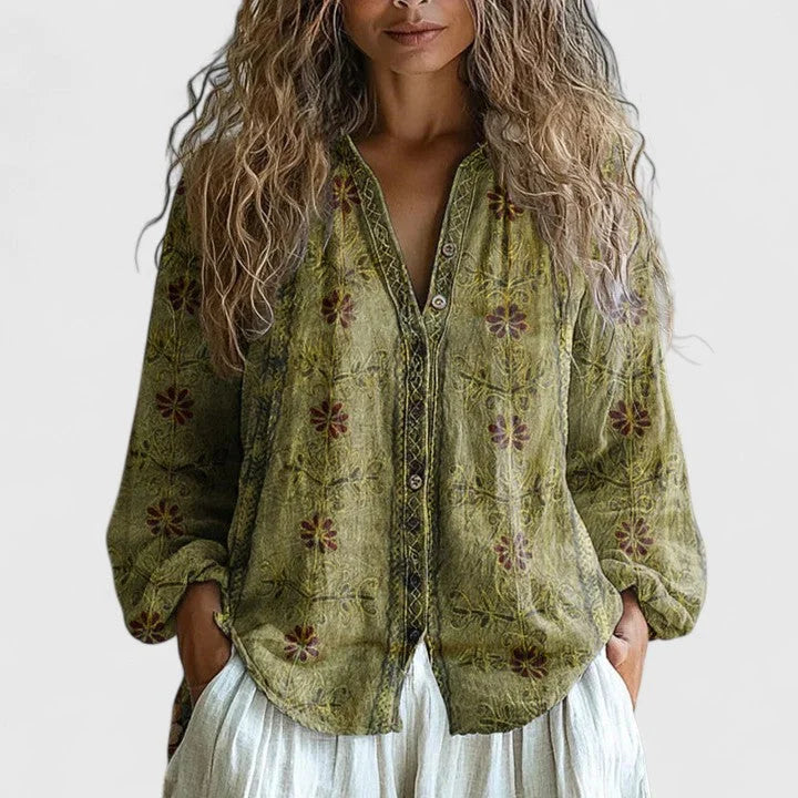 Katoenen blouse met bloemenprint en knopen